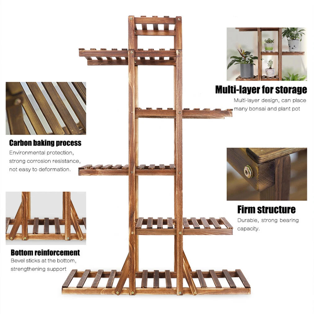 Home Garden Multi Tier Wood Flower Rack Plant Stand Holder Shelf