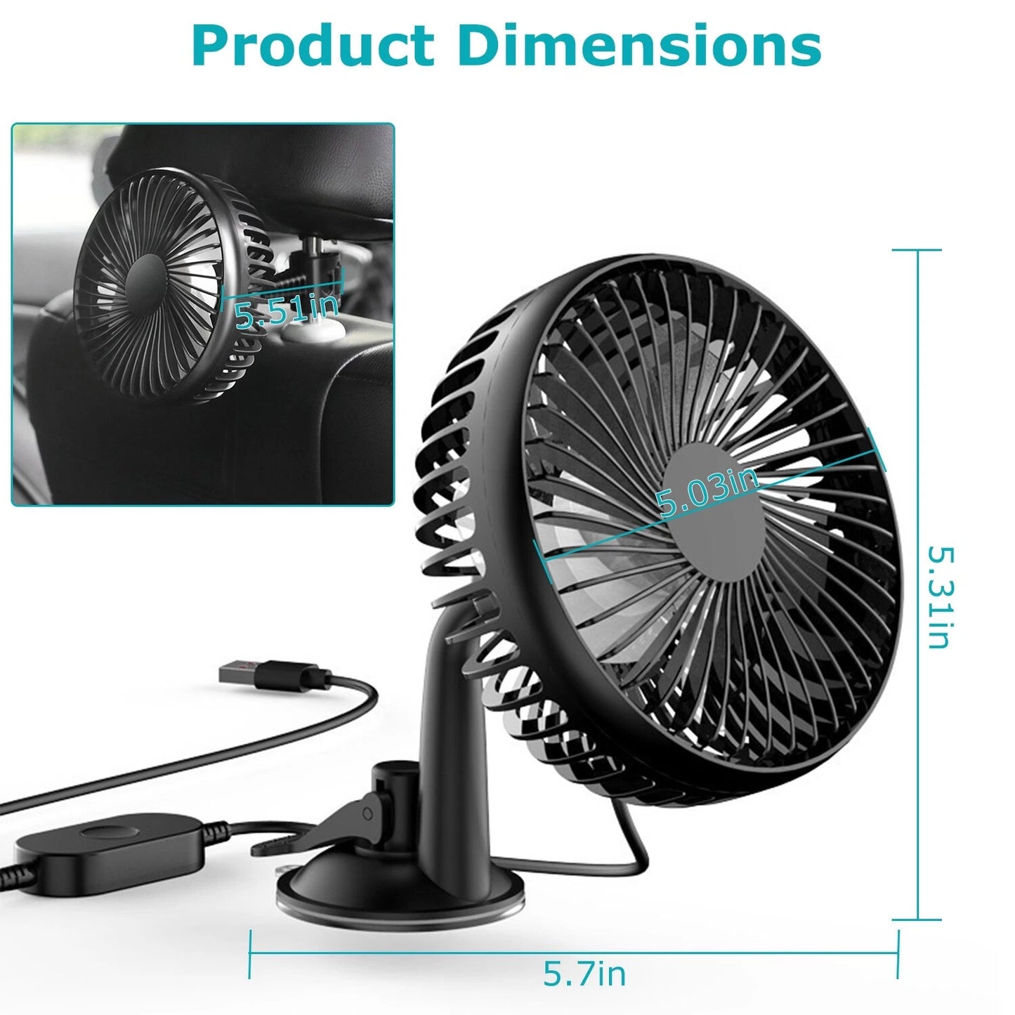 Cooling Fan Portable USB Vehicle Suction Car up Cooler Clip Fan