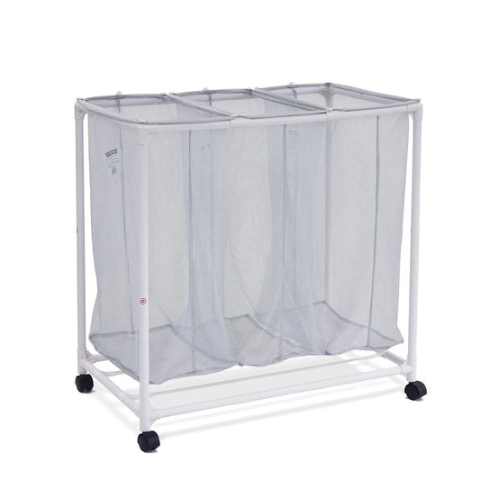 Foldable 3 Bag Rolling Sorter On Wheels Utility Trolley Laundry Cart