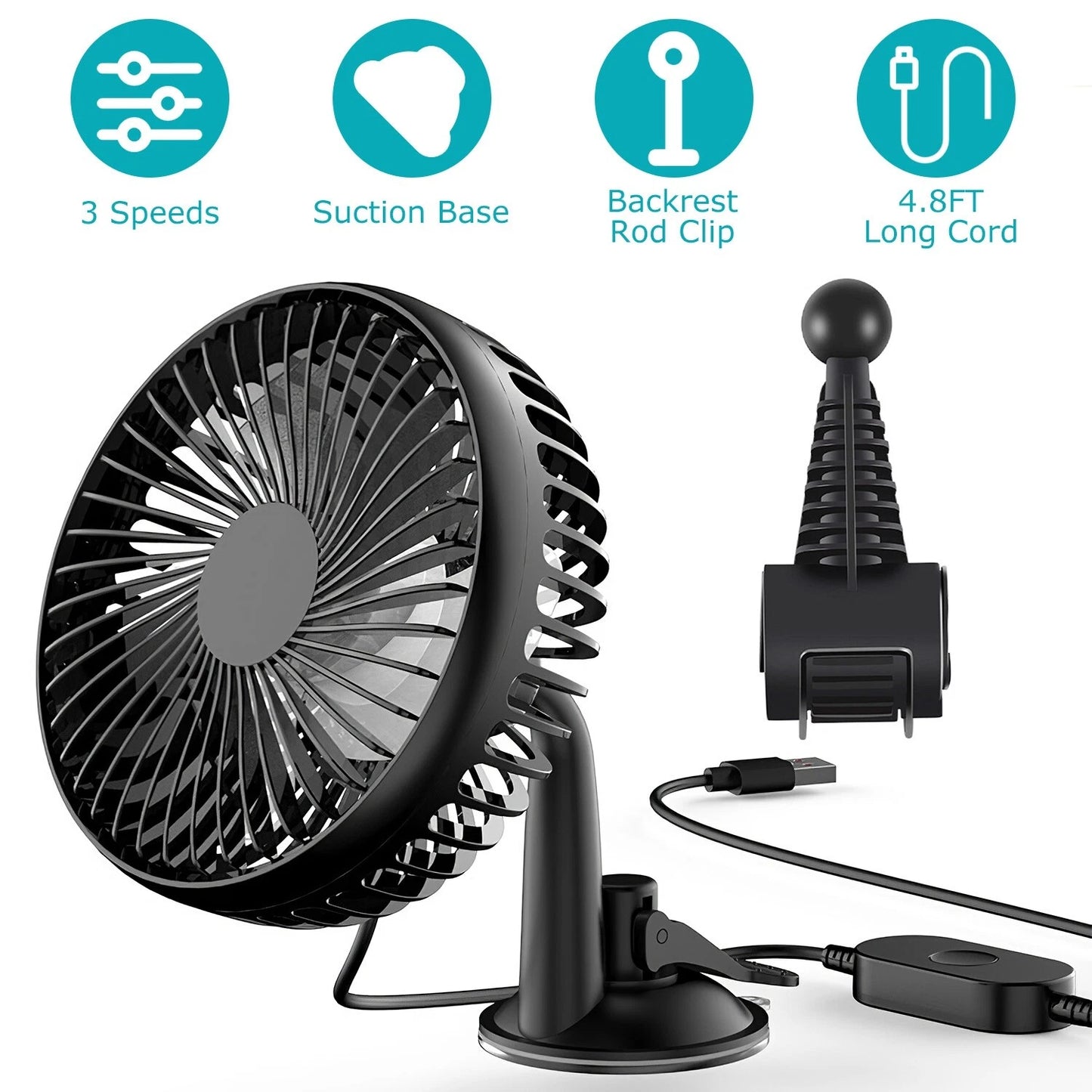 Cooling Fan Portable USB Vehicle Suction Car up Cooler Clip Fan