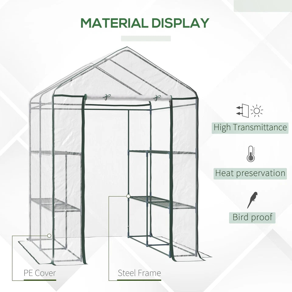Outsunny 3-Tier 8 Shelf Outdoor Walk-In Garden Greenhouse, Clear