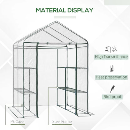 Outsunny 3-Tier 8 Shelf Outdoor Walk-In Garden Greenhouse, Clear