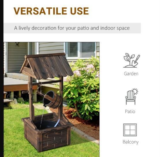 Outdoor Rustic Waterfall Fountain Wooden Well W/ Water Flow Rate