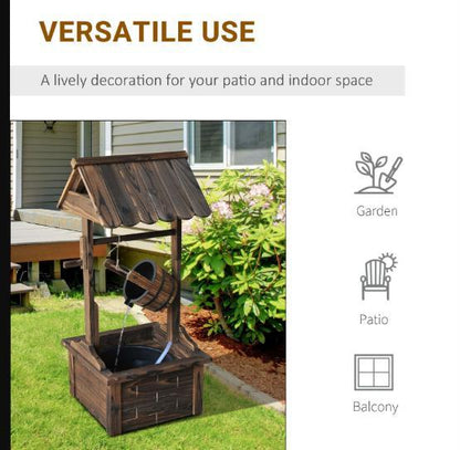 Outdoor Rustic Waterfall Fountain Wooden Well W/ Water Flow Rate